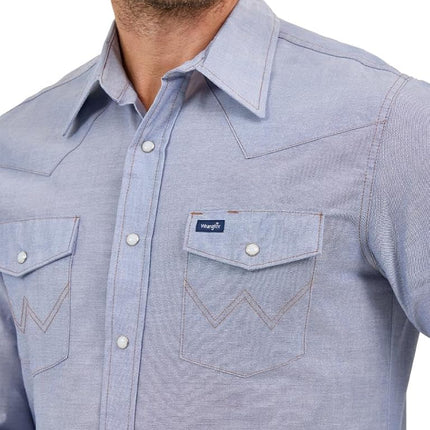 Wrangler Men's Western Long Sleeve Snap Finish Work button down shirts, Light Denim, 19 Inches Neck 35 Inches Sleeve UK
