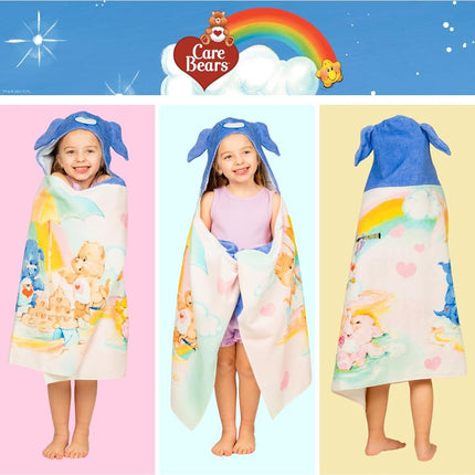 Care Bears Retro Kids Super Soft Bath/Pool/Beach Soft Cotton Terry Hooded Towel Wrap, 24 in x 50 in, (Officially Licensed Product) By Franco
