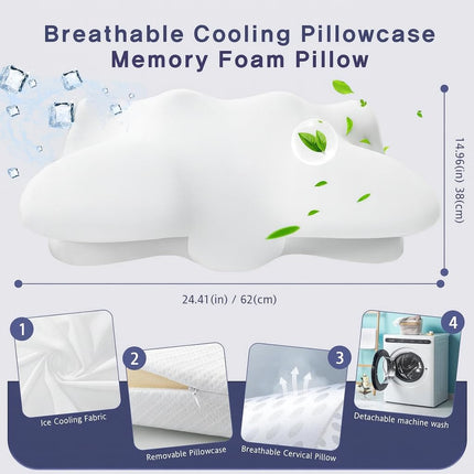 Almohada Cervical de Doble Altura para Alivio del Dolor, Almohadas de Espuma Viscoelástica con Tecnología de Enfriamiento - Soporte Ergonómico 3D, Funda Refrescante, para Dormir de Lado/Espalda/Boca Abajo, Estilo Minimalista - Gris, Blanco