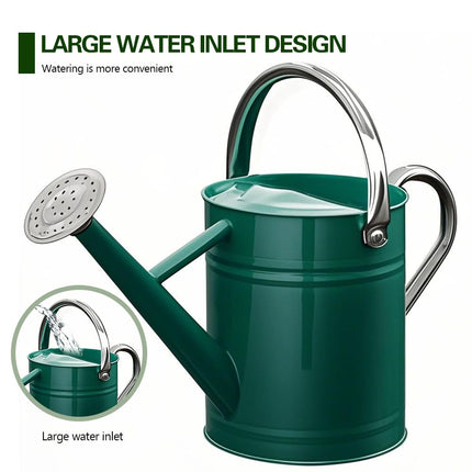 SunnyTong Metal Watering Can for Outdoor and Indoor Plants, Watering Can Decor, 1 Gallon (Green Stainless Steel Handle)