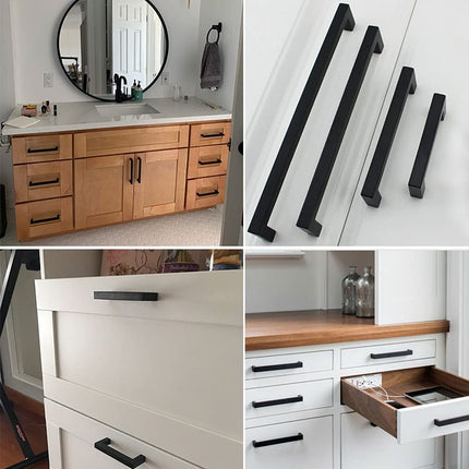 Redunest Cabinet Pulls Matte Black Cabinet Handles Square Drawer Pulls, 10 Pack 10 Inch Stainless Steel Kitchen Door Cupboard Cabinet Handles, Drawer Hardware Handles, 256mm Hole Centers
