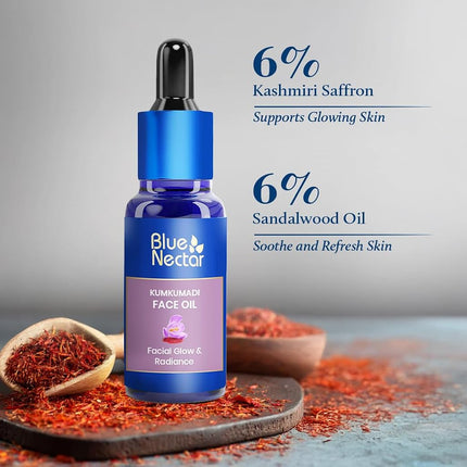 Blue Nectar Kumkumadi Oil for Face for Mature Skin | Ayurvedic Saffron Face Cleansing Oil | Authentic Kumkumadi Tailam Saffron Serum for Women & Men (10ml, 26 Herbs)