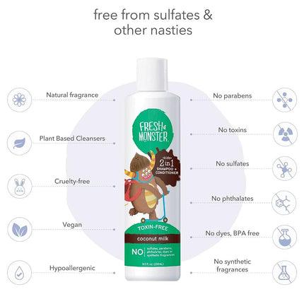 Fresh Monster 2-in-1 Kids Shampoo & Conditioner, Coconut, 8.5 oz 2-Pack