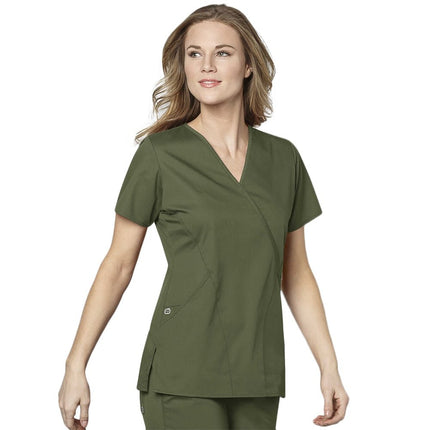 WonderWink 102XOLIV2XL WonderWORK Women's Mock Wrap Top, Olive, Extended-2XL Size
