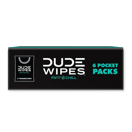DUDE Wipes Mint Chill Pocket Packs - Travel Wipes - 12 Packs of 8 (96 Count) - On-The-Go Adult Flushable Wipes - Infused with Tea Tree Oil, Vitamin E, and Aloe - Septic and Sewer Safe