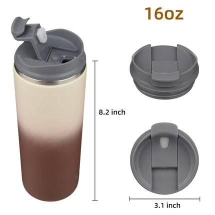 Konokyo Tumbler with Lid, 16 oz Travel Coffee Mug Double Wall Vacuum Stainless Steel Thermal Metal Cup Insulated Water Bottle,Latte