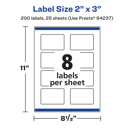 Avery Waterproof Rectangle Labels with Sure Feed, Print to The Edge, 2" x 3", 200 White Labels (36561)