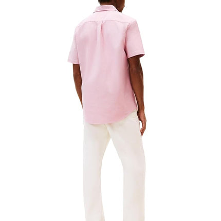 Tommy Hilfiger Short Sleeve Oxford Regular Fit, Men's Button Down Shirts, Medium Red, Large