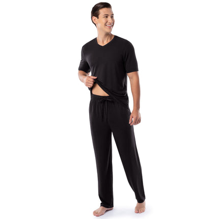 Fruit of the Loom mens 360 Stretch Short Sleeve V-neck Top and Pant Sleep Pajama Set, Black, M