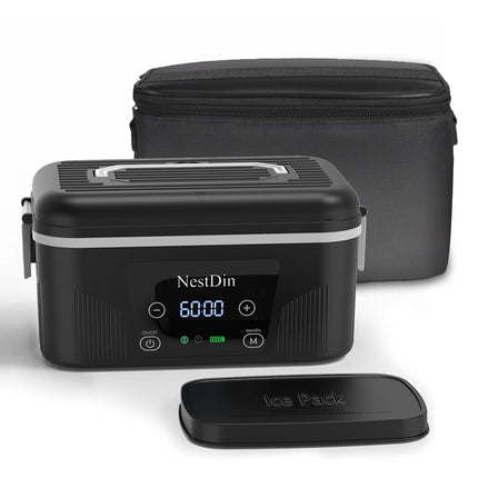 NestDin Cordless Heated Lunch Box: 1.4L Electric Lunch Box with Battery Powered - Custom Heating Time and Preset Heating Function for Adult - Portable Food Warmer for Office, Travel, Outdoor
