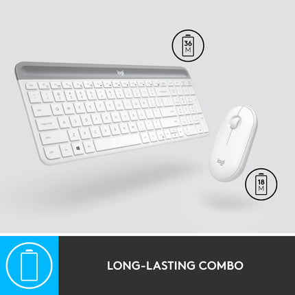 Combo de teclado y ratón inalámbricos delgados Logitech MK470 - Diseño compacto y moderno, ultra silencioso, receptor USB de 2,4 GHz, conectividad Plug and Play, compatible con Windows - Blanco roto