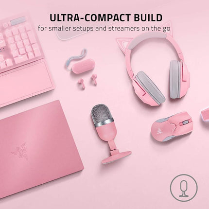 Razer Seiren Mini - USB Condenser Microphone for Streaming (Compact with Supercardioid Polar Pattern, Tiltable Stand, Integrated Shock Absorber) Quartz Pink