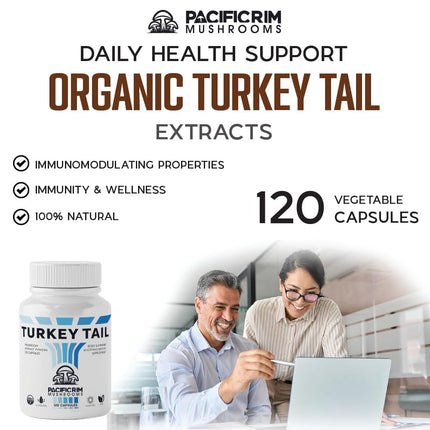 Pacific Rim Mushrooms Organic Turkey Tail Mushroom Supplement (120 Veggie Caps) Extract Powder Capsules 🍄 Longevity and Immune System from Ltd. ® …