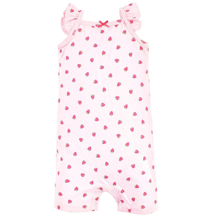 Hudson Baby Unisex Cotton Rompers, Pink Strawberry, 6-9 Months