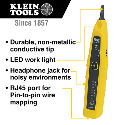 Klein Tools VDV500-705 Tone Generator and Probe Kit, Wire Tracer and Tester with Probe Includes Alligator Clips and RJ11 / RJ12 / RJ45 Plug