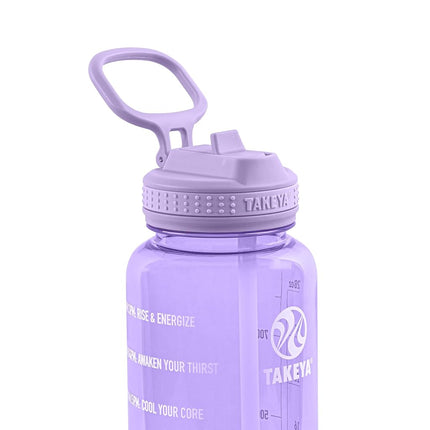 Bouteille d'eau de motivation Takeya avec couvercle à paille et marqueur de temps (950 ml, Violet Vivacity) - Bouteille d'eau étanche sans BPA pour le suivi de l'apport quotidien