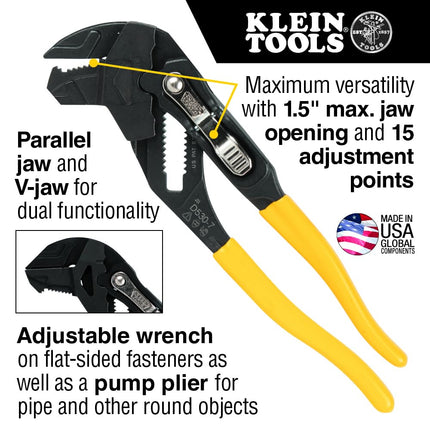 Klein Tools D53002KIT Plier Wrench Set, 2-Piece High-Leverage Pliers with Adjustable, Reversible Jaw, Smooth and Knurled Teeth, 7-Inch and 10-Inch