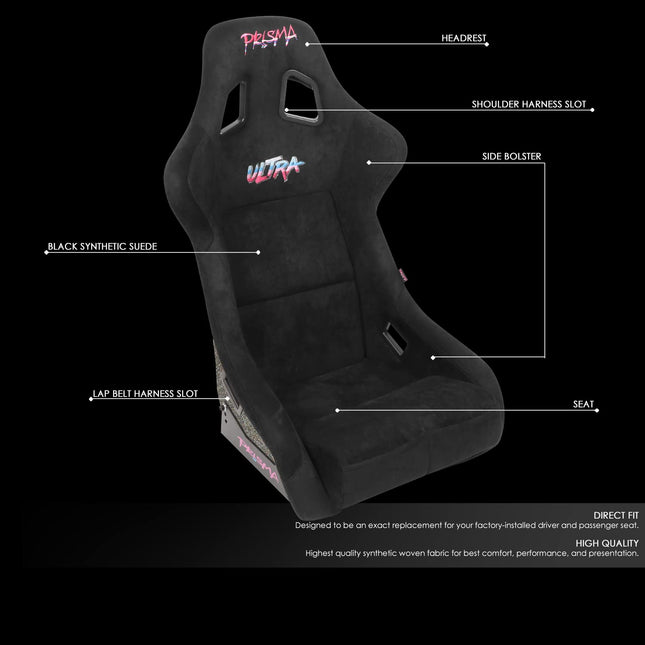 NRG Innovations NRG-FRP-302BK-ULTRA Universal Fixed Back Bucket Racing Seat for 6-Point Harnesses, Size L, Black Cover, Black -ULTRA, 24" W X 36" H X 18" D