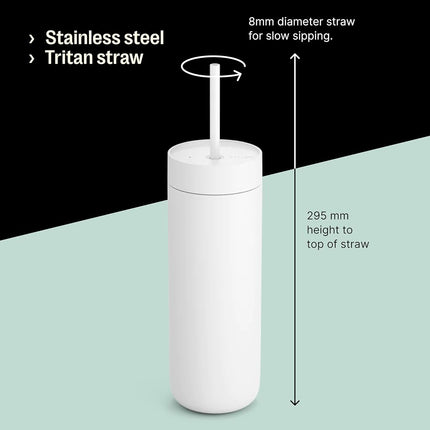 Fellow 20 oz Carter Cold Water Bottle for Water, Iced Tea, Coffee, Smoothies, Iced Coffee & more - Stainless Steel Vacuum-Insulated Iced Coffee tumbler with Spill Resistant lid and straw - Smoke Green