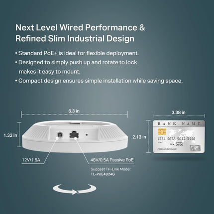 TP-Link EAP610 Punto de Acceso Inalámbrico Ultrafino para Empresas | Omada True Wi-Fi 6 AX1800 | Adaptador DC Incluido | Malla, Roaming Continuo, WPA3, MU-MIMO | Control Remoto y por App | Alimentado por PoE+