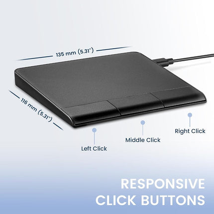 Perixx PERIPAD-506 Wired Slim USB Touchpad, Large Size 135x116x14mm, Multi-Touch Navigation, Detachable USB-C Cable, Black