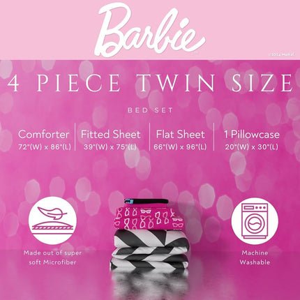 Franco Barbie 1959 Super Soft Cozy Reversible Comforter and Sheet Set, 4 Piece Twin Size, (Official Licensed Product) Collectibles