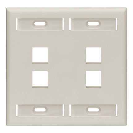 Leviton 42080-4TP 4-Port Dual Gang QuickPort Wallplate with ID Windows, Light Almond