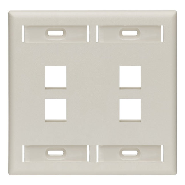 Leviton 42080-4TP 4-Port Dual Gang QuickPort Wallplate with ID Windows, Light Almond