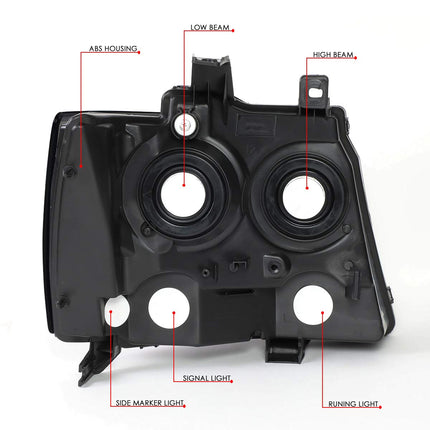 DNA MOTORING HL-OH-CSA07-BK-SM-AM Par de faros compatibles con Chevy Tahoe Suburban 1500 del 07 al 14 / Avalanche Suburban 2500 del 07 al 13, Negro/Ahumar/Ámbar