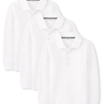 Gymboree Boys' and Toddler Long Sleeve Polo Shirt, White 3-Pack, 8