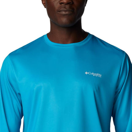 Columbia Men's Terminal Tackle PFG Fish Flag Long Sleeve T-Shirt, Ocean Blue/Coll Navy Offshore Slam, X-Small