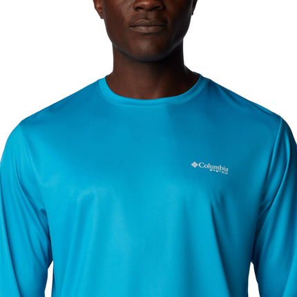 Columbia Men's Terminal Tackle PFG Fish Flag Long Sleeve T-Shirt, Ocean Blue/Coll Navy Offshore Slam, X-Small