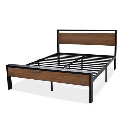 SHA CERLIN 14 Inch Full Size Metal Platform Bed Frame with Wooden Headboard and Footboard, Mattress Foundation, No Box Spring Needed, Large Under Bed Storage, Non-Slip Without Noise, Walnut