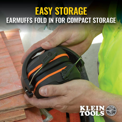 Klein Tools 60570 Hearing Protection Earmuffs, NRR 27dB, Ultra Thin Adjustable Safety Earmuffs Over The Head for Noisy Job Sites