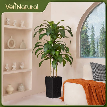 VeriNatural 5FT Artificial Dracaena Tree - UV Resistant Faux Tropical Plant, Potted Fake Tree with Taper Planter & Pebbles - Indoor Outdoor Greenery for Home, Porch, Living Room, Bedroom Decor, VN127