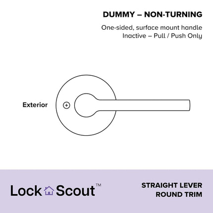 Lock Scout Straight Lever with Round Trim Dummy Door Handle, Matte Black Finish, 4 Pack
