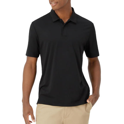 Hanes Moves Performance, Short Sleeve Polo Shirt for Men, Moisture-Wicking, Black, Medium