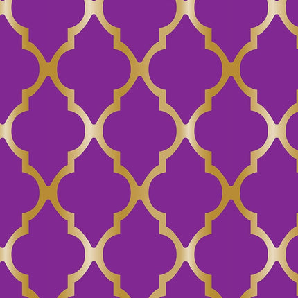 Beistle Lattice Tablecovers, 54” x 108”– Plastic Table Cloth, Moroccan Decorations for Party, Moroccan Tablecloth, Arabian Nights Theme Party, Rectangular Table Cloth Purple/Gold, 3 Pieces