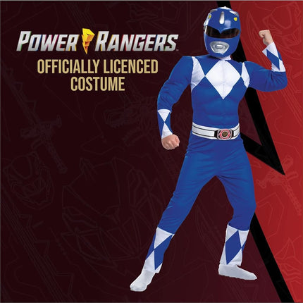 Disguise Official Blue Power Rangers Costume Kids, Power Rangers Fancy Dress Up Outfit for Boys, M