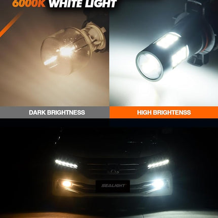SEALIGHT 5202 LED Fog Lights Bulbs, 6000K Xenon White, 27 SMD Chips DRL Bulbs, 5202 5201 PS19W PS24W LED Fog Light, Pack of 2