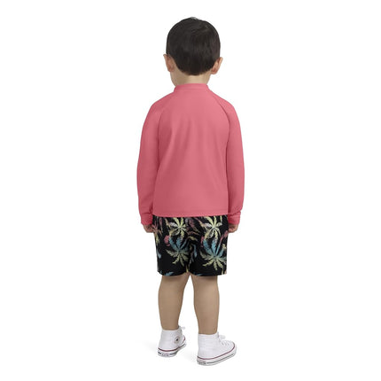 Ensemble de maillot de bain 2 pièces Hurley pour garçons et tout-petits, avec haut de protection anti-UV à manches longues, motifs palmiers rouges/multiples, 6 mois