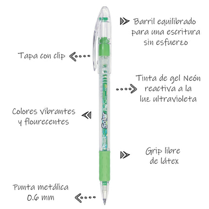 Bolígrafo de gel de neón Pentel Solar Pop, (0,6 mm) trazo medio, tinta verde lima - K96-K