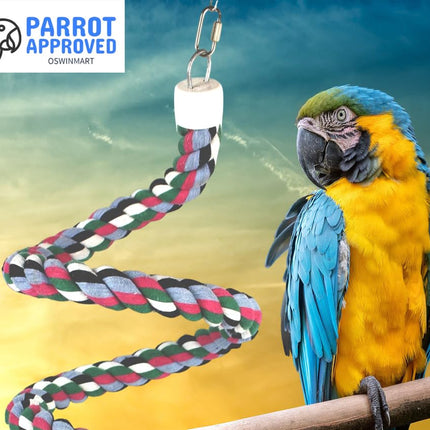 240cm Length Colorful Cotton Bendable Rope Perch Swing Bird Chew Toys Amazon Parrots Cage Toys with Bell Swing Climbing Standing Bungee Bird Toys for Regular to Big Size Birds