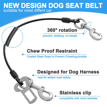 Dog Seat Belt Harness for Car,2pcs Dog Seatbelt of Coated Wire Leash Safety Restraint,No Chew Tether Cable Vehicle Dogs Accessories,Double Clips & Latch (2 Pack Black, 32 inch/80 CM)