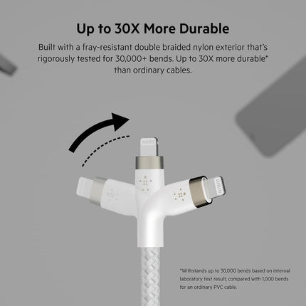 Belkin BoostCharge Pro Flex Braided USB Type C to Lightning Cable (3M/10ft), MFi Certified 20W Fast Charging PD Power Delivery for iPhone 14/14 Plus, 13, 12, Pro, Max, Mini, SE, iPad and More -White