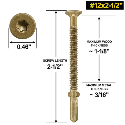 FMhotu #12 x 2-1/2" Trailer Deck Screws, Self-Tapping Sheet Wood Metal Screw, 286Pcs T25 Star Bits Reamer Tek Screws for Trailers, for Attaching Wood to Steel