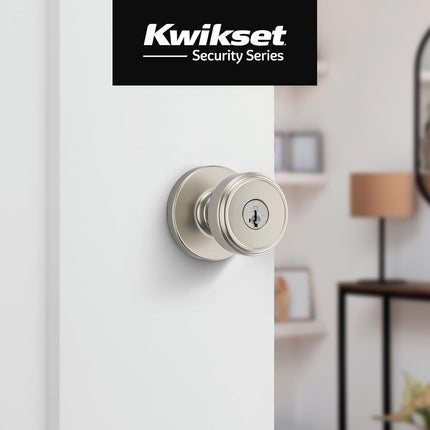 Kwikset Maven Entry Door Knob with Lock and Key, Secure Keyed Handle Exterior, Front Entrance and Bedroom, Satin Nickel, Pick Resistant SmartKey Rekey Security and Microban