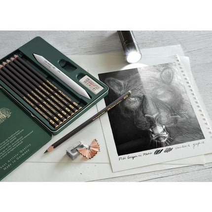 Faber-Castell Art & Graphic Pitt Graphite Matt Pencil, Matt Graphite, Tin of 11, for Craft, Drawing, Sketching, Home, School, University, Colouring