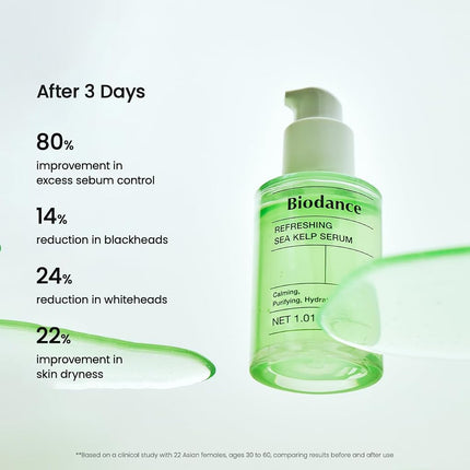 BIODANCE Refreshing Sea Kelp Serum, Oil & Sebum Control, Soothing, Calming Serum for Oily & Combination, Sensitive Skin, Korean Skin Care | 1.01 fl.oz x 1 ea
