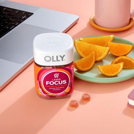 OLLY Laser Focus Gummy, 18 Day Supply (36 Gummies), Berry Tangy Tangerine, Ginseng, Alpha GPC, B Vitamins, Chewable Supplement